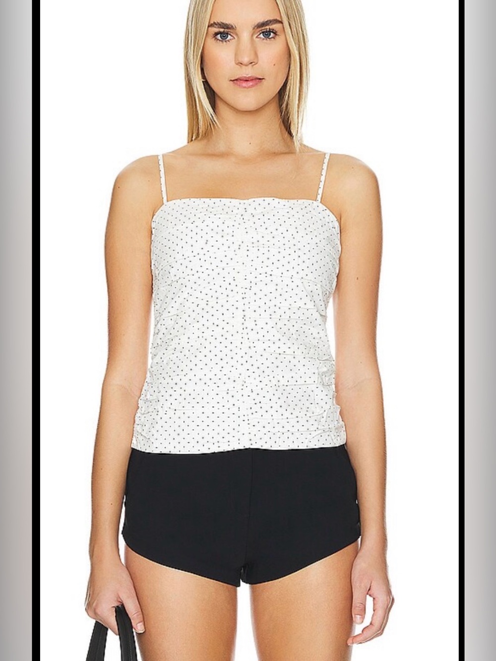 Rue Sophie White Polka Dot Print Cotton Ruched Zipper Cami Sweetheart Top S